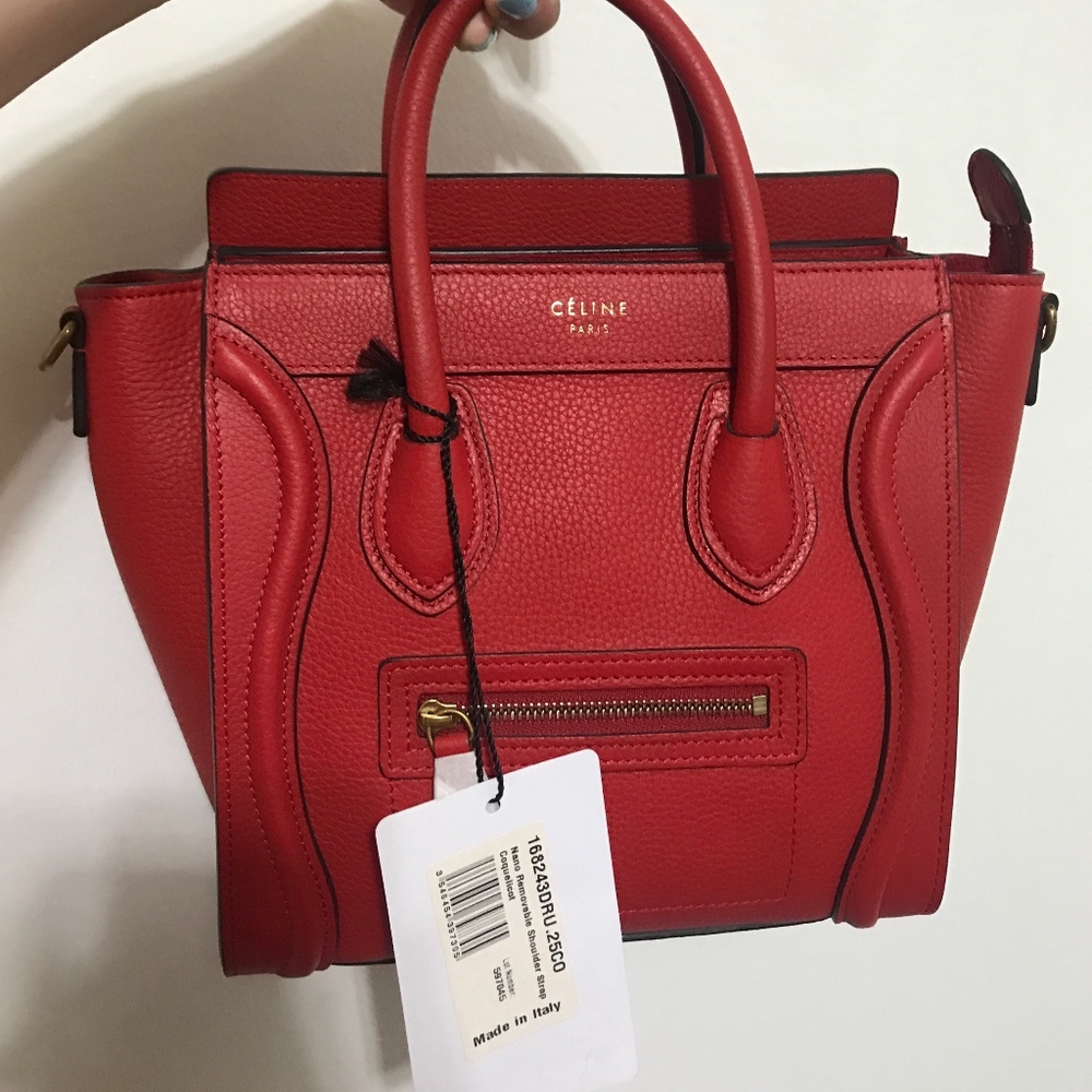 BRAND NEW CELINE RED NANO LUGGAGE CROSS BODY BAG